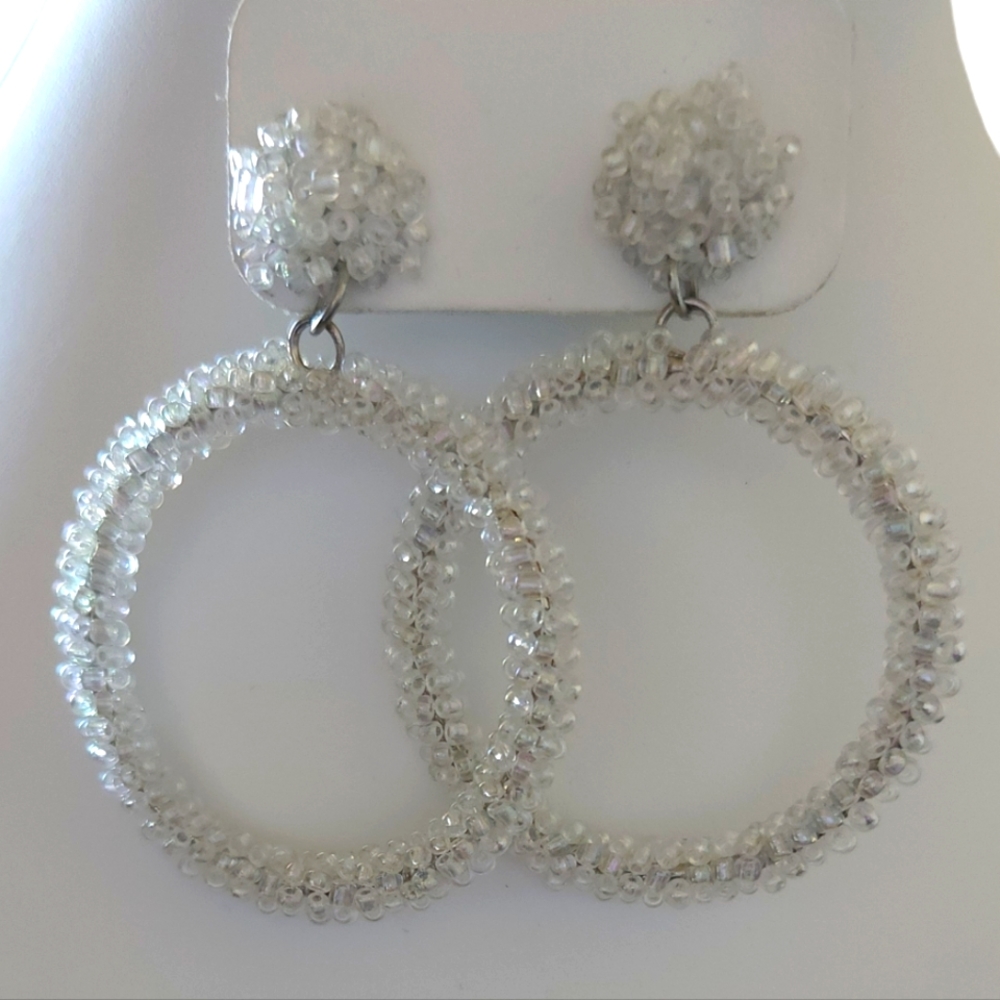 White beaded Hoop Earrings